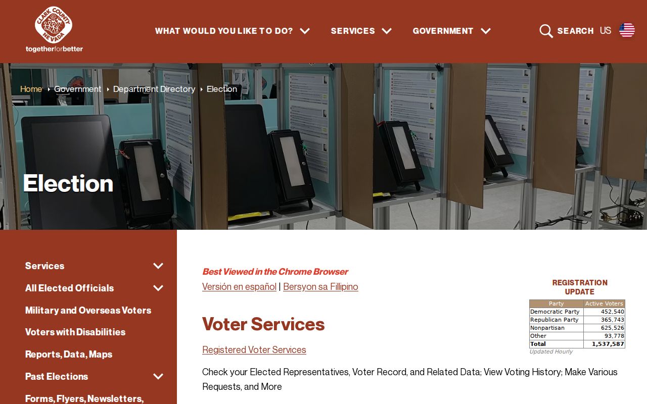 Summerlin South voter registration records service at Clark County Elections