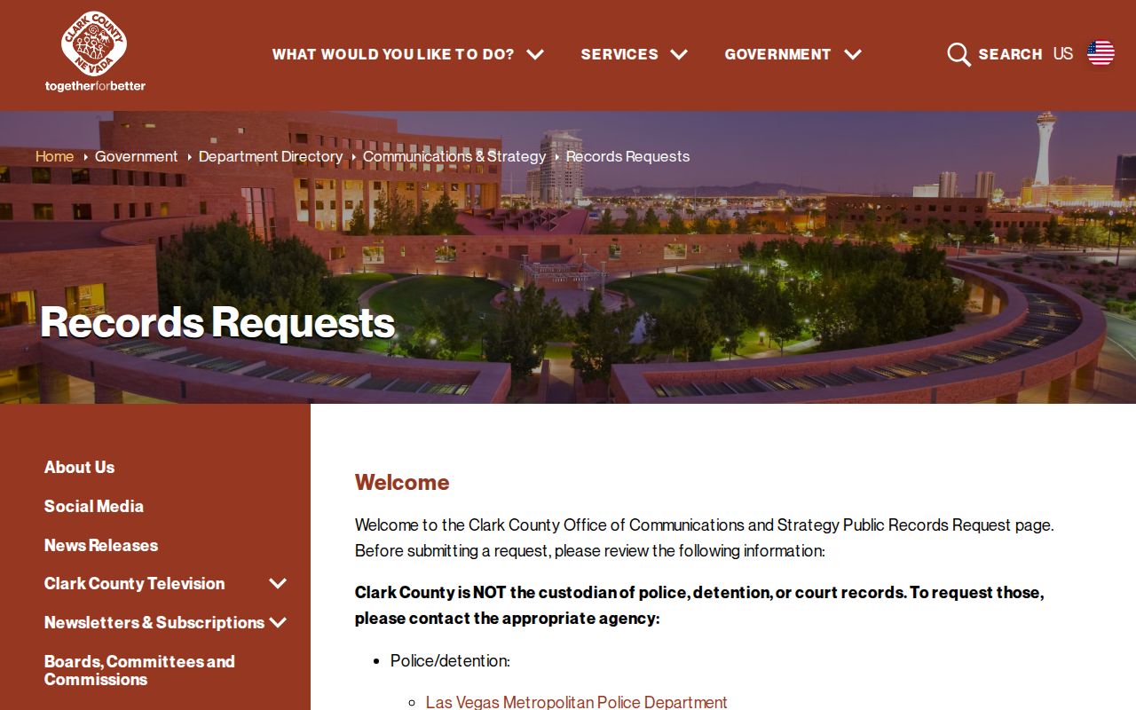 Clark County administrative public records request portal for Summerlin South