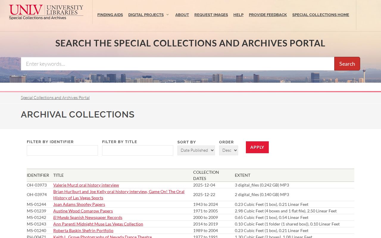 UNLV Special Collections archival catalog for older Summerlin South records research